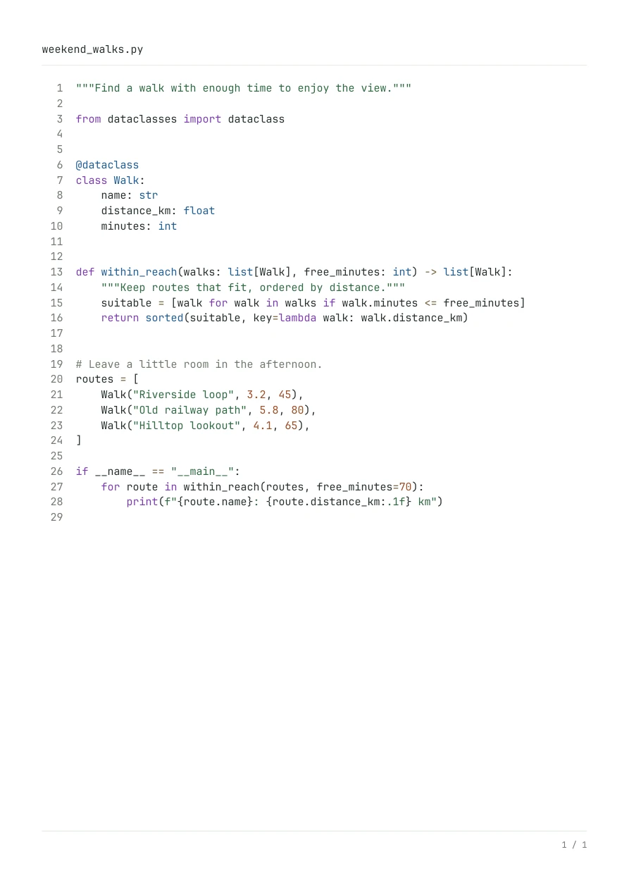 Listing Python en PDF avec une classe, une fonction indentée et des numéros de ligne